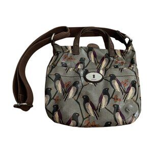 FOSSIL Keyper Bird Pattern Boho Artsy Coated Canvas Crossbody Shoulder Bag Purse